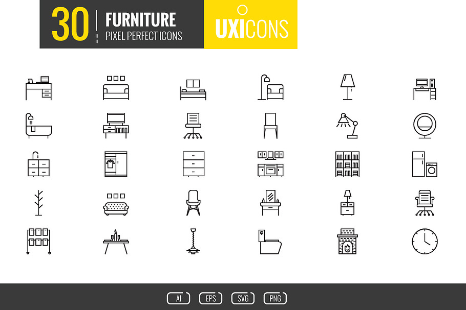 UXIcons Design: 30 Furniture icons