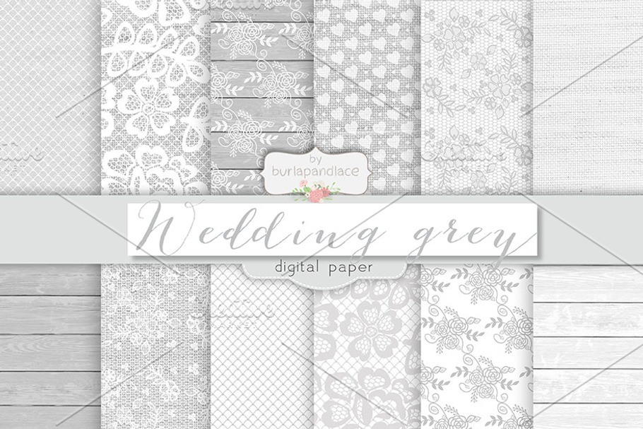Wedding rustic grey digital papers