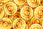 Golden coins with bitcoin sign