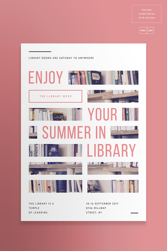 Posters | Summer In Library in Flyer Templates - product preview 1