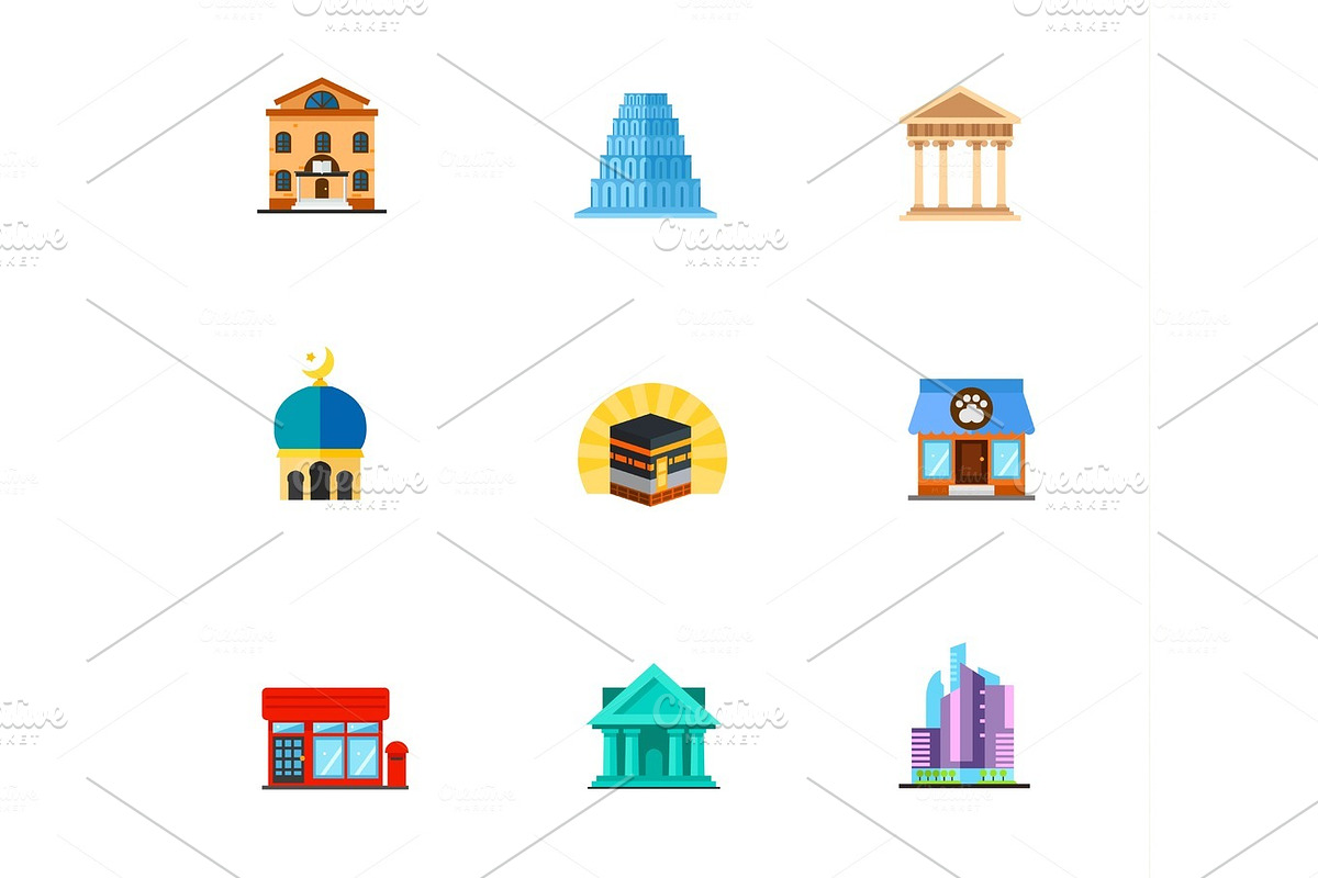 Buildings icon set in Illustrations - product preview 8