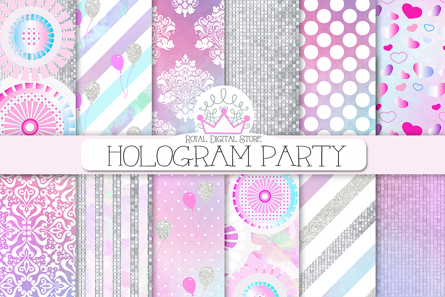 PARTY hologram/watercolor background in Patterns - product preview 8