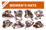 Hand Drawn Vintage Women's Hats Set