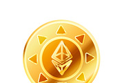 Golden coin with ethereum sign