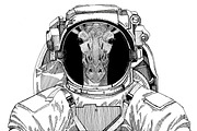 Camelopard, giraffe wearing space suit Wild animal astronaut Spaceman Galaxy exploration Hand drawn illustration for t-shirt