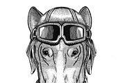 DOG for t-shirt design wearing leather helmet Aviator, biker, motorcycle Hand drawn illustration for tattoo, emblem, badge, logo, patch