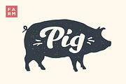 Isolated pig silhouette with lettering