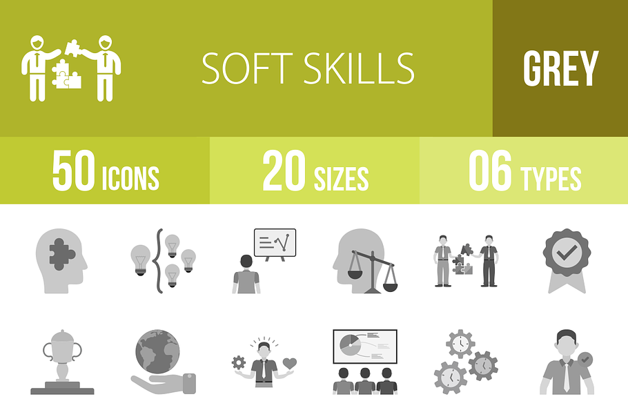 50 Soft Skills Greyscale Icons in Graphics - product preview 8