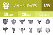 50 Animal Faces Greyscale Icons