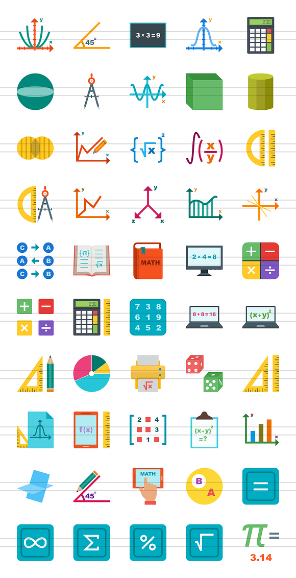 50 Math Symbol Flat Multicolor Icons in Icons - product preview 1