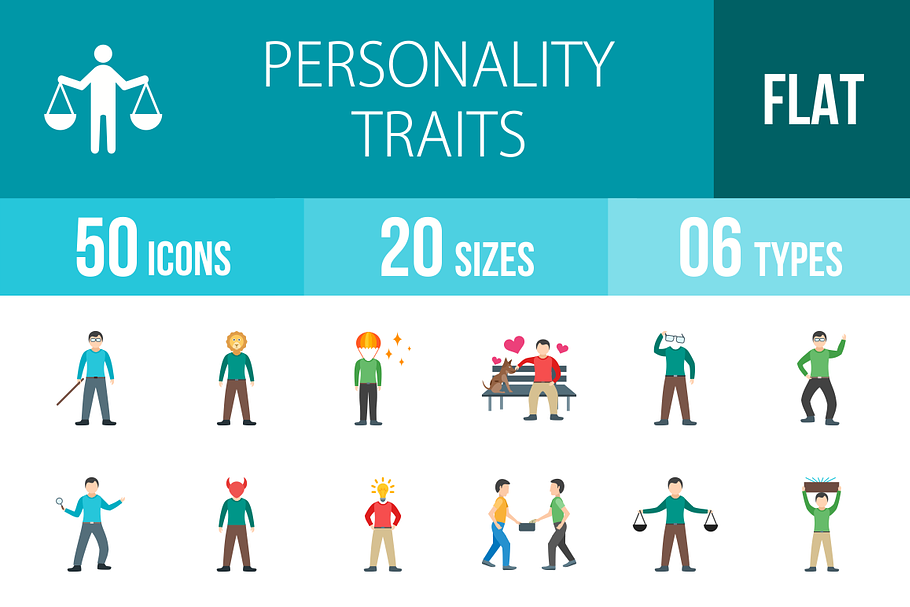 50 Personality Flat Multicolor Icons