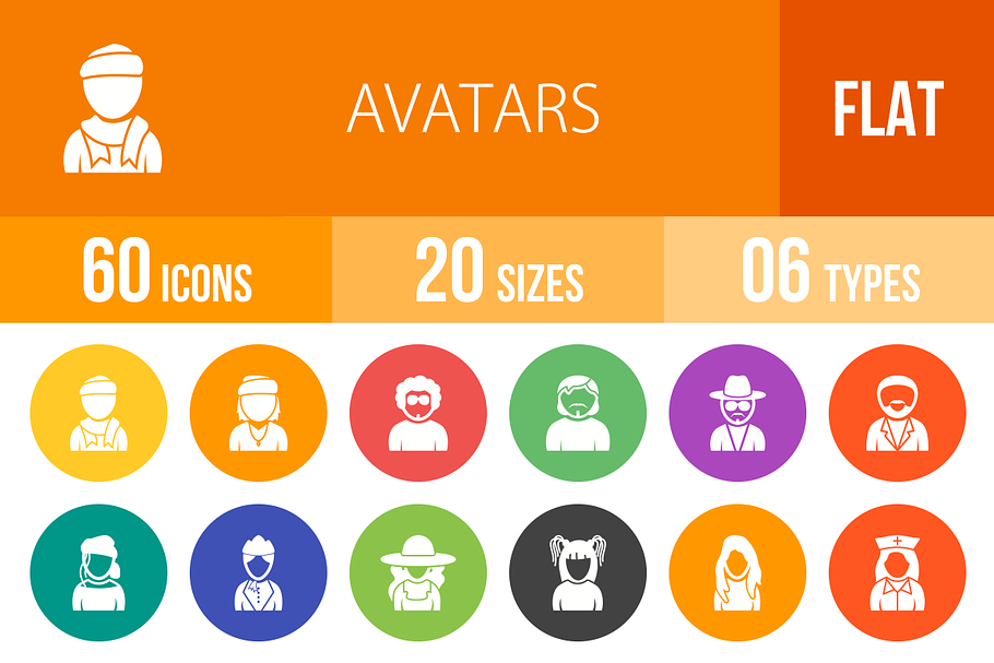 60 Avatars Flat Round Icons