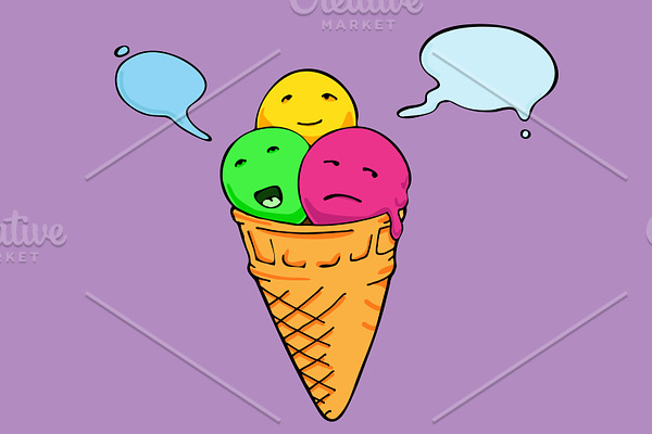 Icecream cone three flavours