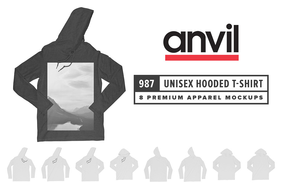 Anvil 987 Unisex Hooded T-Shirt in Product Mockups - product preview 8