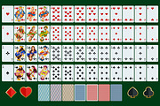 Poker cards full set with isolated cards on green background