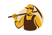 miner worker with pick ax retro