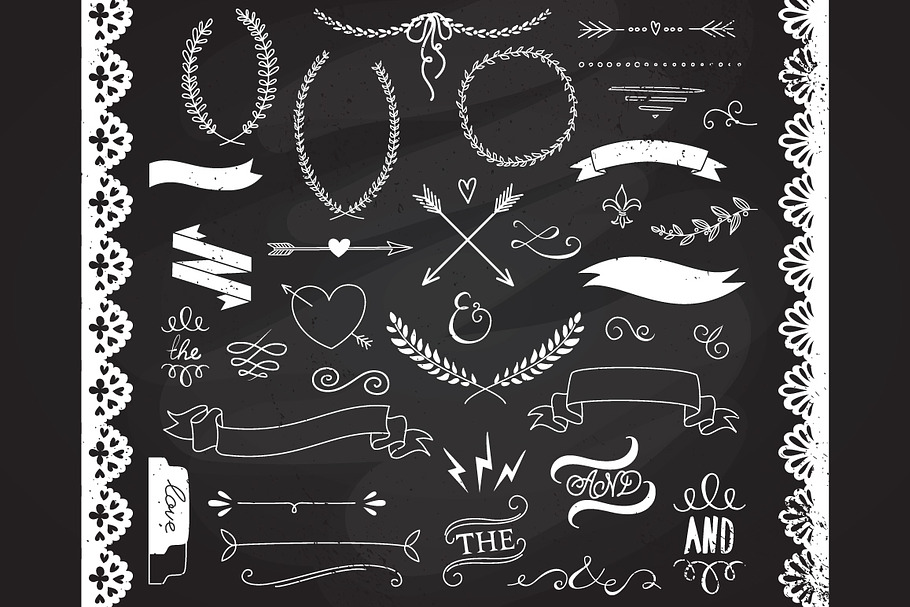 Chalkboard Laurels clipart, Ribbons in Illustrations - product preview 8