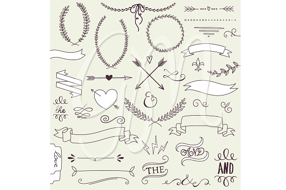 Chalkboard Laurels clipart, Ribbons in Illustrations - product preview 1