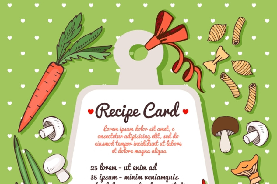 Recipe card with vegetables & pasta in Illustrations - product preview 8