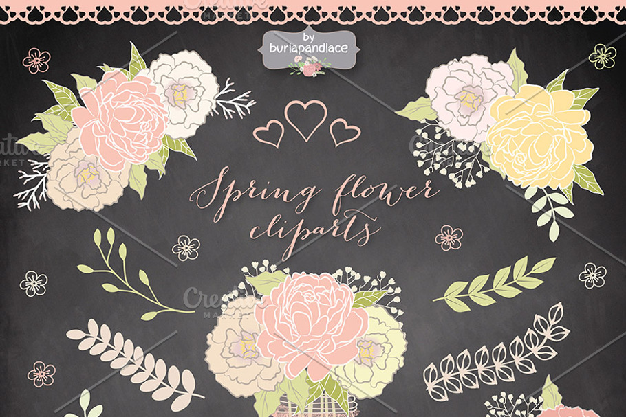 Spring flower cliparts chalkboard in Illustrations - product preview 8