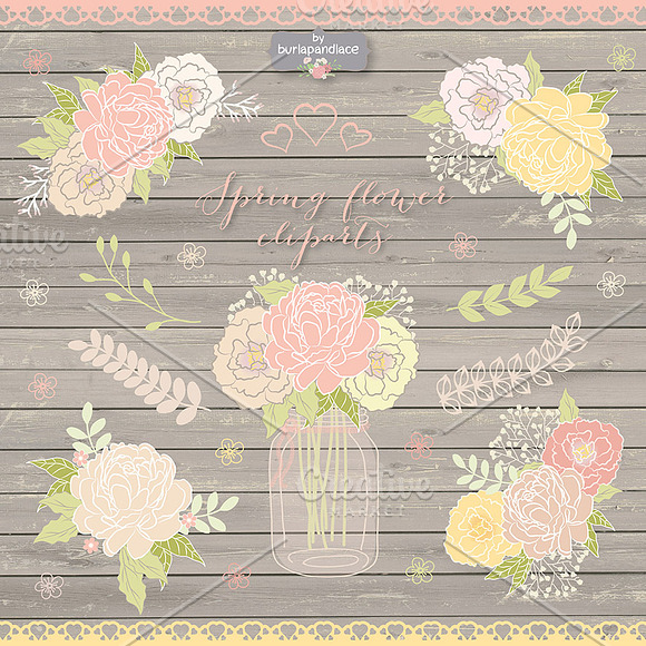 Spring flower cliparts chalkboard in Illustrations - product preview 1