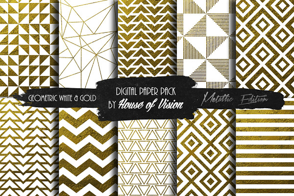Geometric Wht and Gold Pack