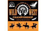 Wild West. Native american chief head illustration. Design elements for logo, label, emblem,sign.