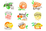 Fesh Citrus Juice Promo Signs Colorful Set