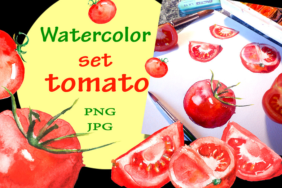 Watercolor set tomato