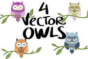 4 Cute Vector Owls
