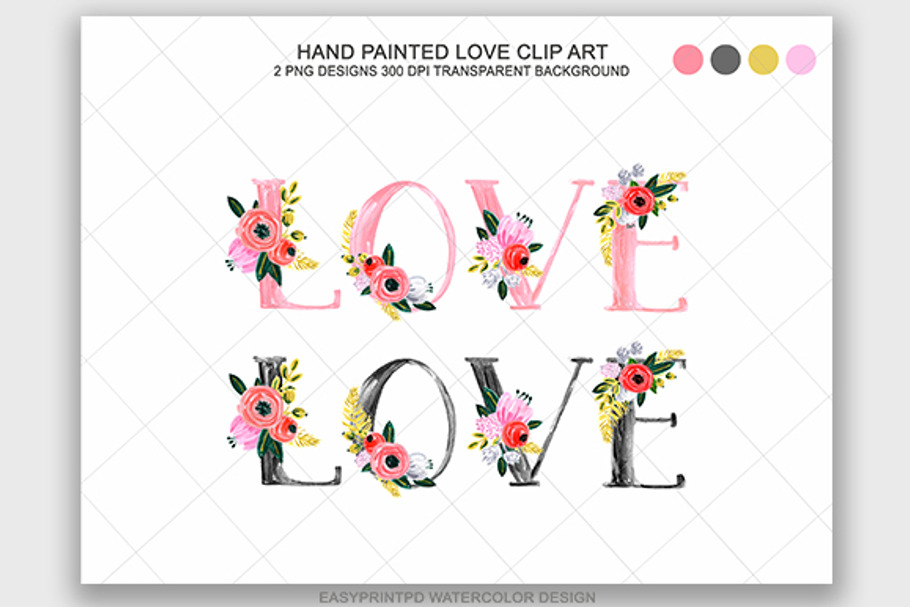 Watercolor Floral Love Clip Art