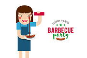 Cartoon girl on barbecue party