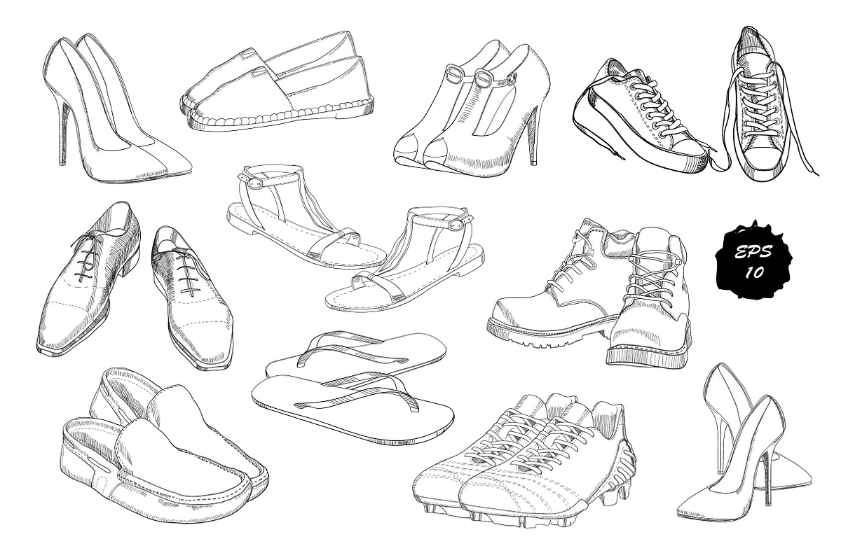Set of drawing Shoes. Clip-art in Objects - product preview 8