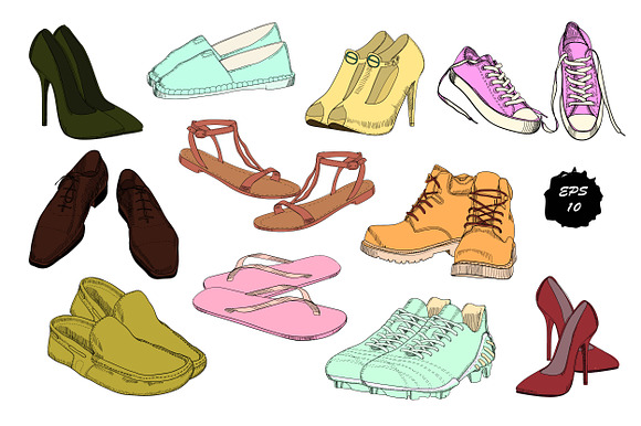 Set of drawing Shoes. Clip-art in Objects - product preview 1