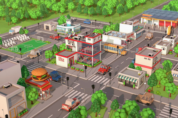 Low Poly Cartoon City Pack