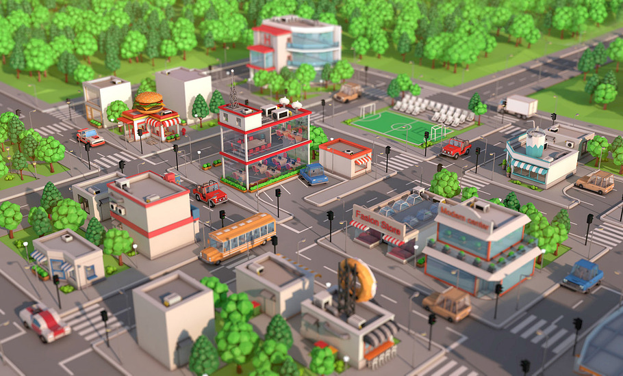 Low Poly Cartoon City Pack in Architecture - product preview 2