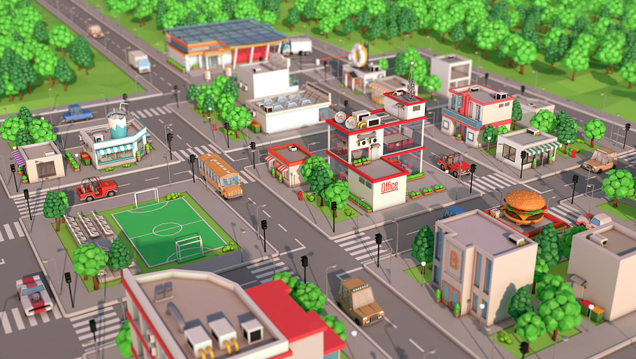 Low Poly Cartoon City Pack in Architecture - product preview 4