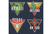 Set of Hawaii Arizona Texas New Mexico tee prints. 
