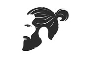 Silhouette of a bearded man, hipster style. Barber shop emblem.