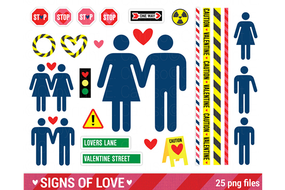 Street Sign Valentine Clipart Pack