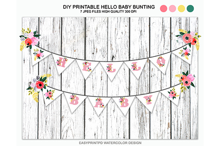 DIY Printable Hello Baby Bunting in Illustrations - product preview 8