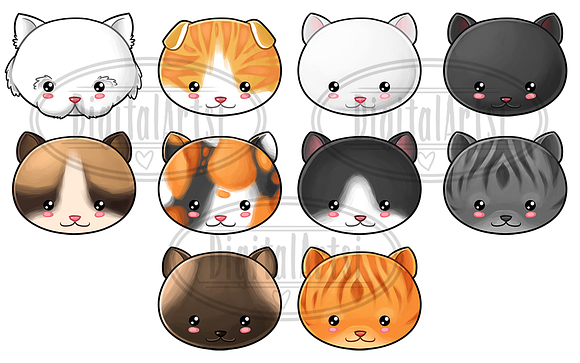 Kawaii Cats Clipart in Illustrations - product preview 1