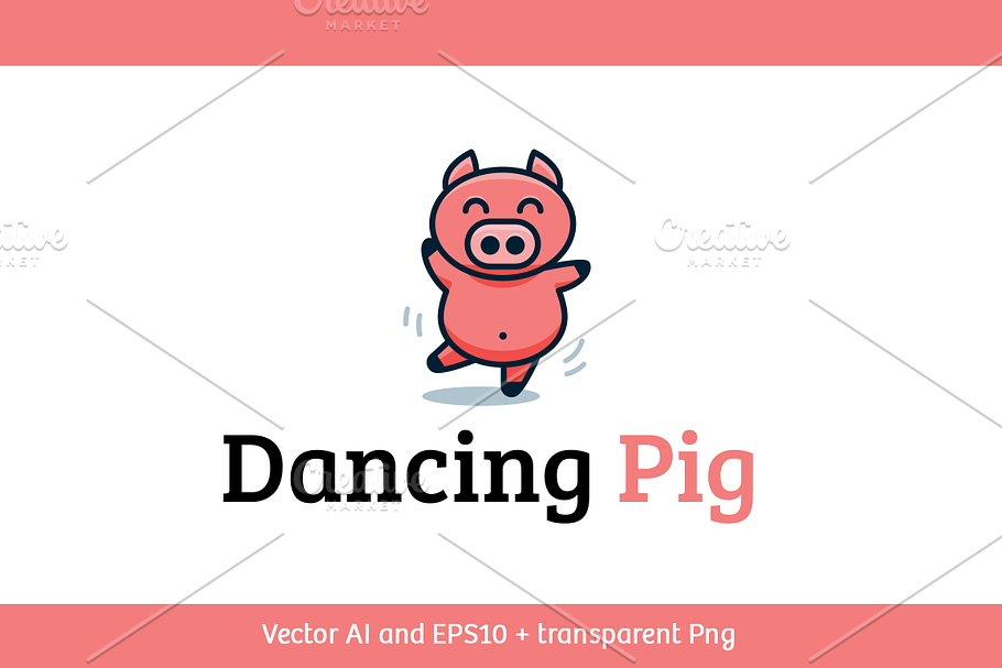 Dancing Pig Vector Logo Mascot