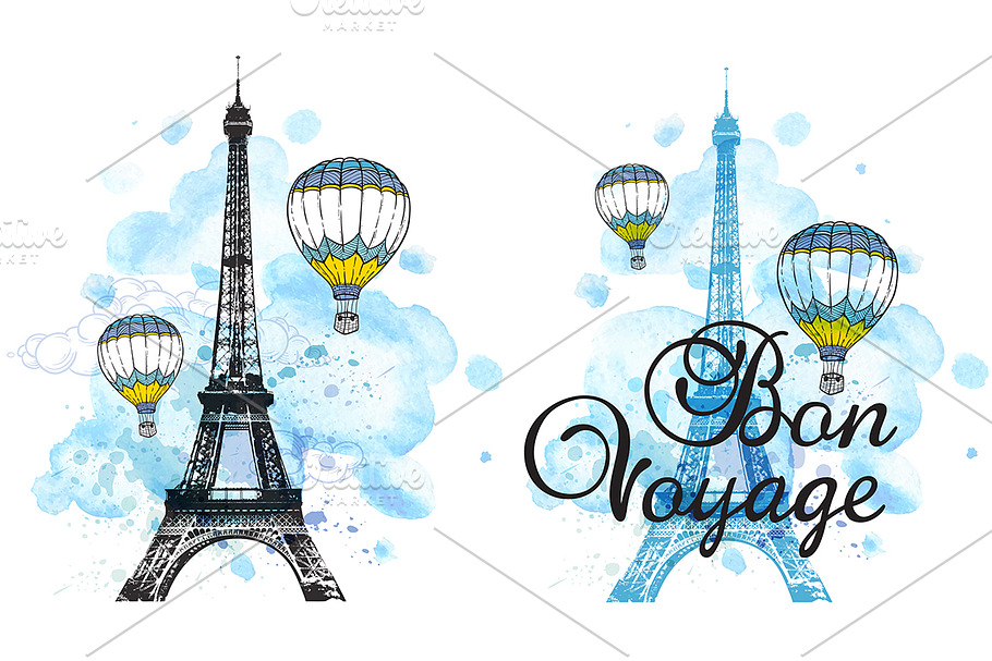 Eiffel Tower and air balloons in Illustrations - product preview 8