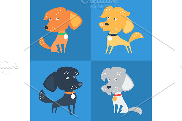 Vector Set of funny Mixed breed or mongrel dog