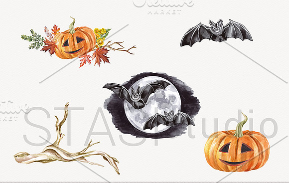 Watercolor Halloween clipart in Illustrations - product preview 2
