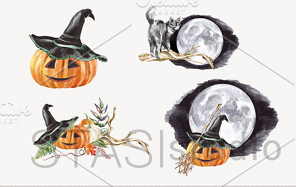 Watercolor Halloween clipart in Illustrations - product preview 3