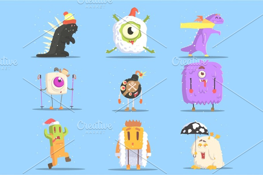 Winter Dressed Monsters in Funny Situations in Textures - product preview 8