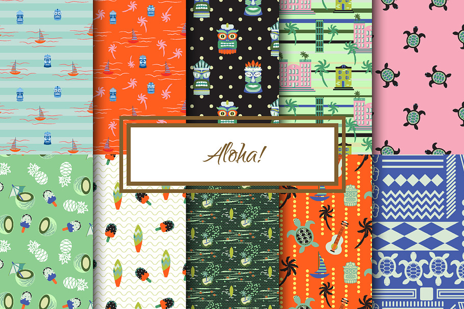 "Aloha!" Seamless Patterns Set