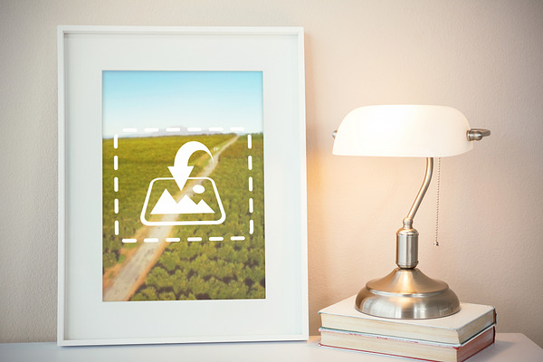 Framed Picture With Light Mockup
